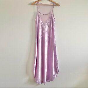 Satin Light Purple Beaded Embroidered Slip Dress Size Large Fairycore Whimsical